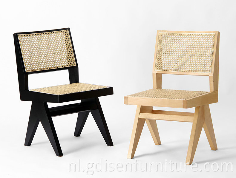 Europese stijl eetkamerstoel ontwerper Pierre Jeanneret eetkamerstoel massief houten frame rattan rugstoel